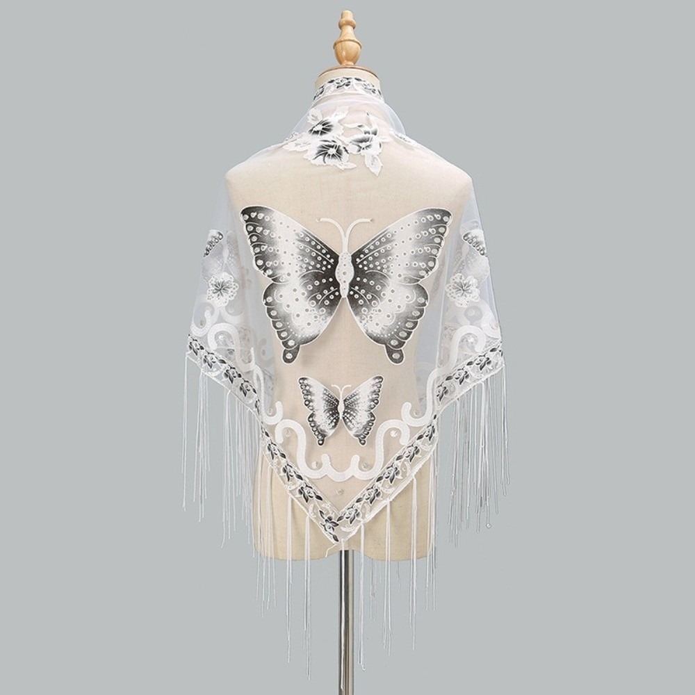 Embroidery Shawl - شال مثلث فاخر من الدانتيل المزهر