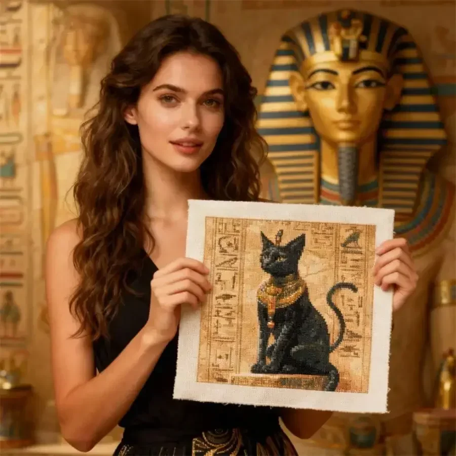 Embroidery In Egypt - طقم تطريز جديد بتصميم قطة مصرية