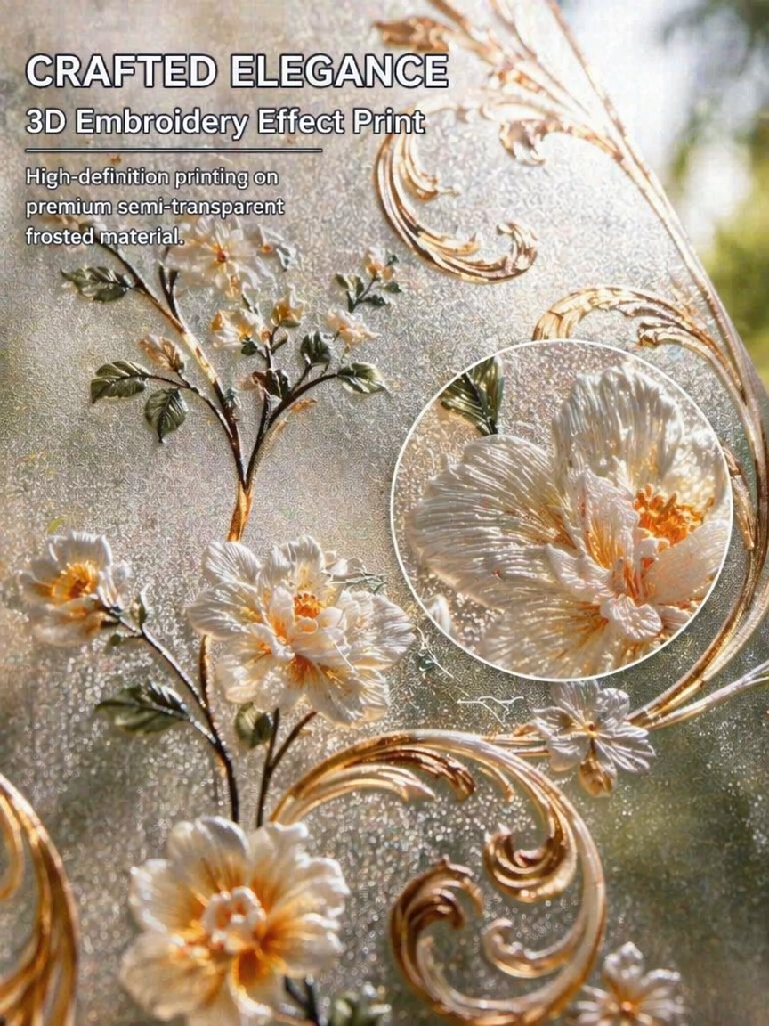 Embroidery Free Pattern - فيلم نافذة شفاف بنمط تطريزي للخصوصية،