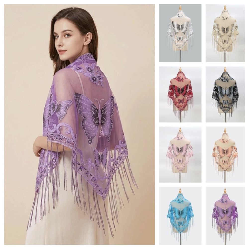 شال مثلث فاخر من الدانتيل المز - مراجعة Embroidery Shawl وسعره