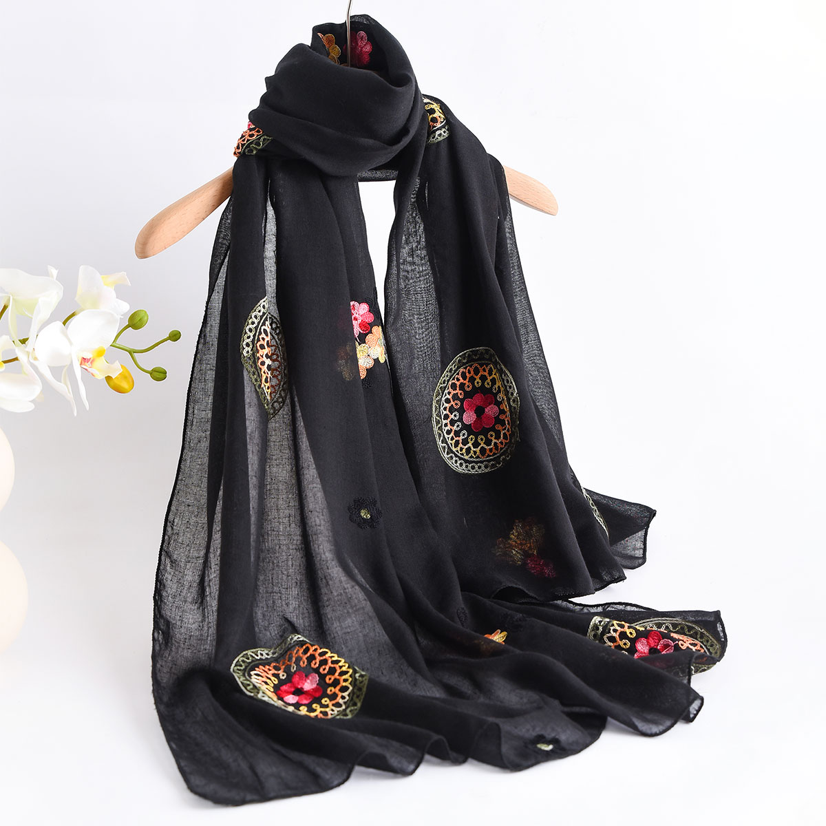 صيف جديد خفيف الوزن تنفس القطن - مراجعة Embroidery Shawl وسعره