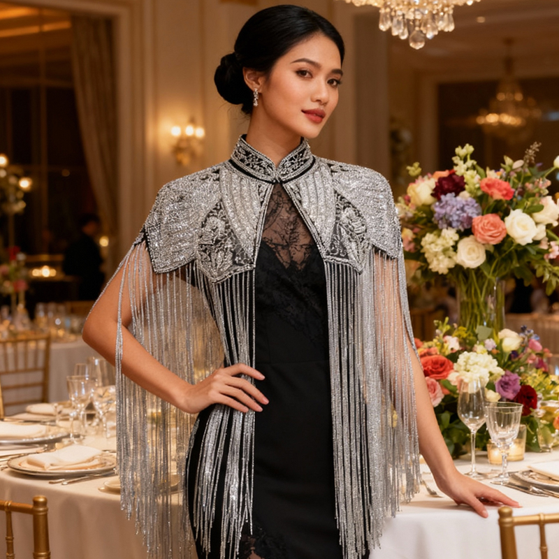 شال مزين بالخرز مع شراشيب طويل - مراجعة Embroidery Shawl وسعره