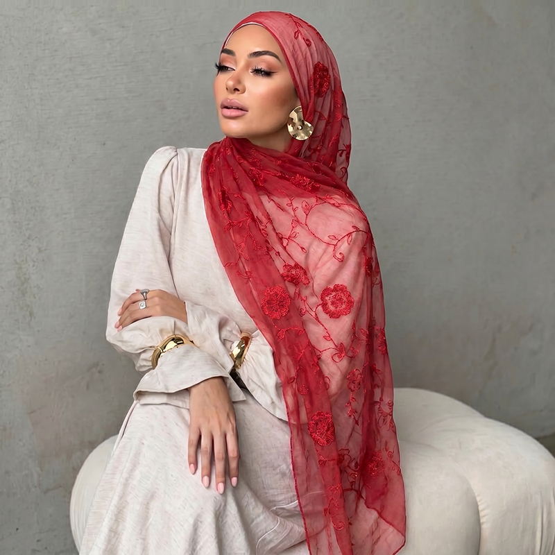 حجاب إسلامي مطرز بالزهور، وشاح - مراجعة Embroidery Shawl وسعره