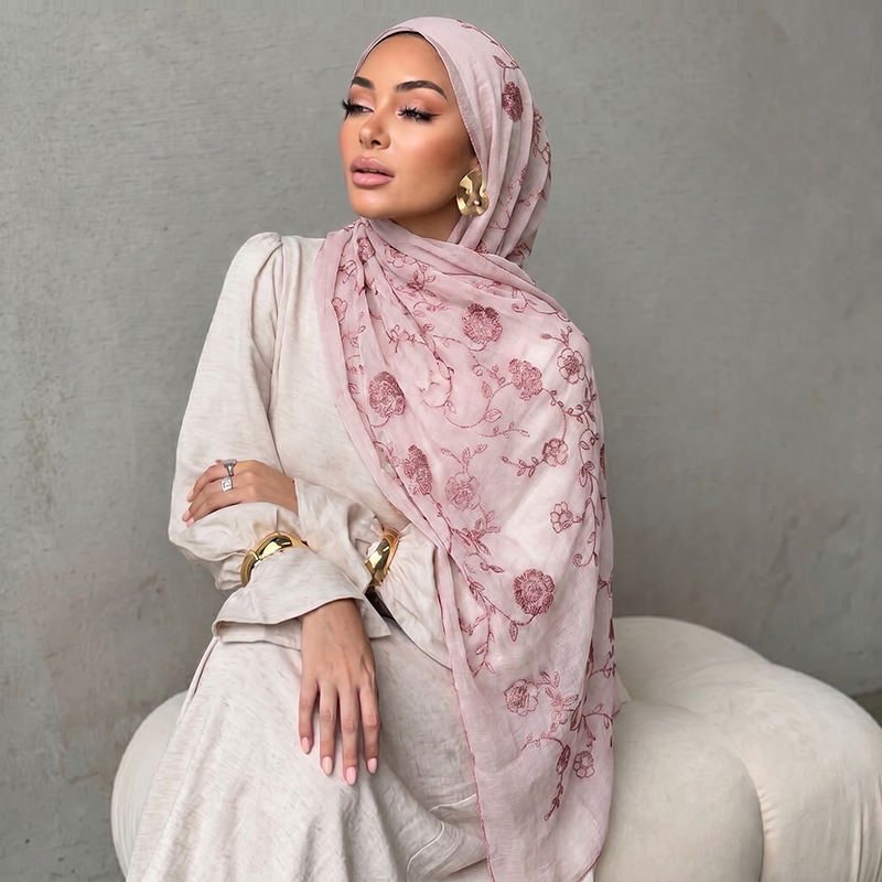 حجاب إسلامي مطرز بالزهور، وشاح - مراجعة Embroidery Shawl وسعره