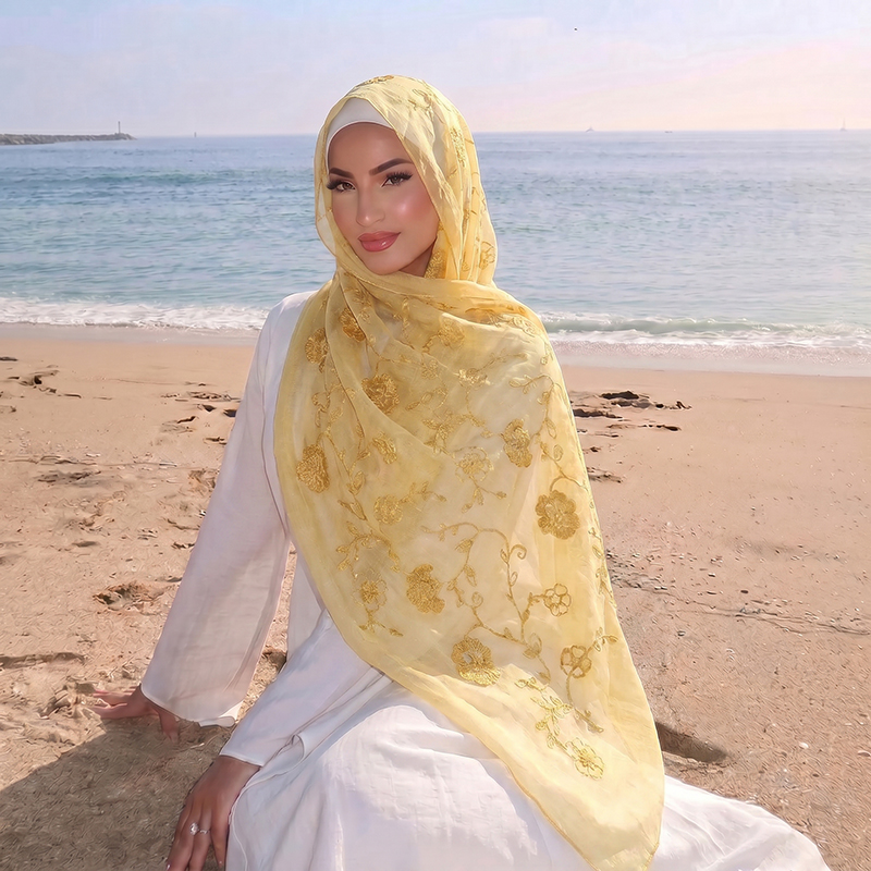 حجاب إسلامي مطرز بالزهور، وشاح - مراجعة Embroidery Shawl وسعره