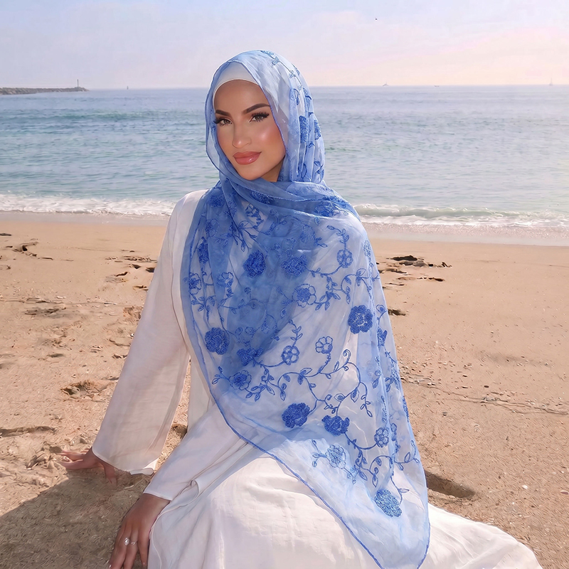 حجاب إسلامي مطرز بالزهور، وشاح - مراجعة Embroidery Shawl وسعره